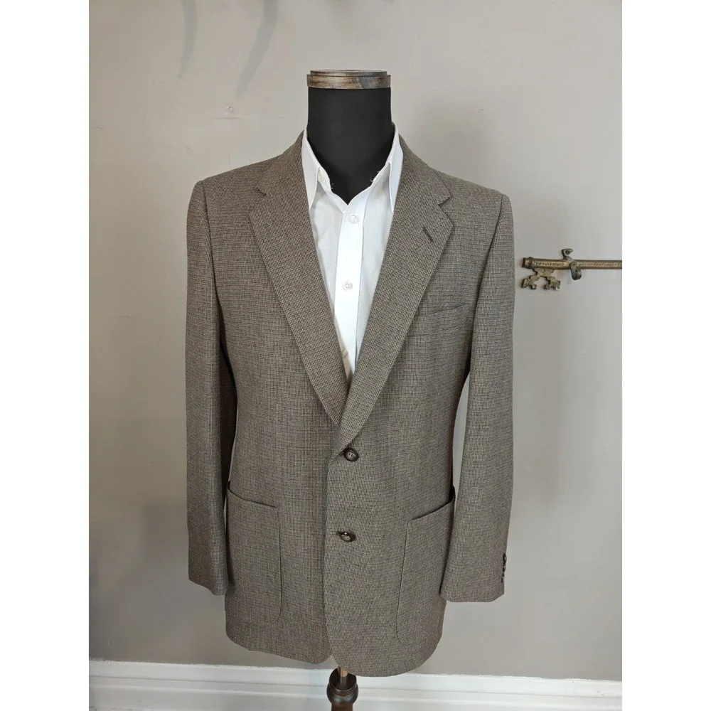 Richman Bros Mens Sports Coat 40R Brown Wool Tweed Blazer USA Vintage L805